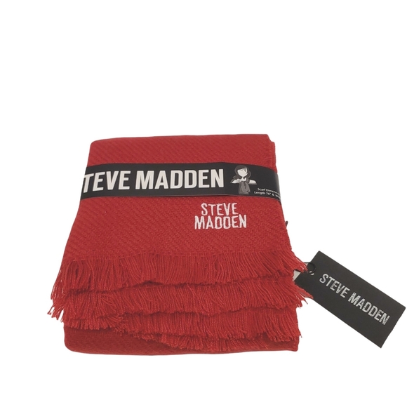 Steve Madden logo women's red fringed soft wrap scarf NWT - Picture 5 of 5